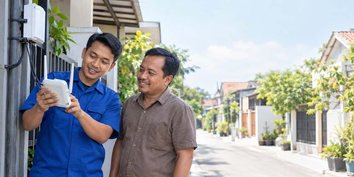 Teknisi Hajinet dan mitra memasang jaringan fiber